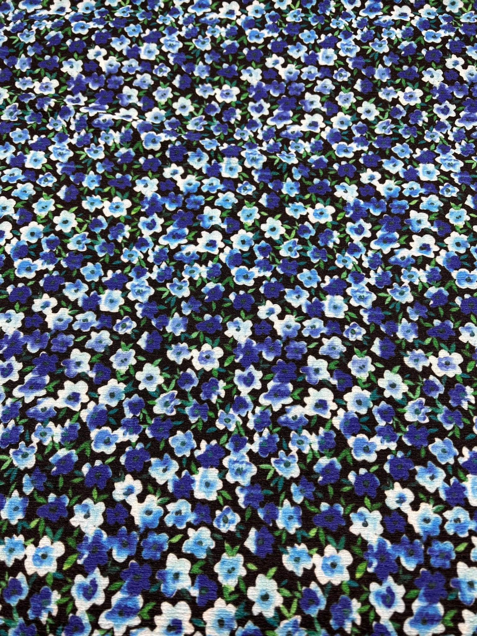 Black Blue Green Floral Tree Bark Stretch Dress Craft Fabric - T9 Fabrics